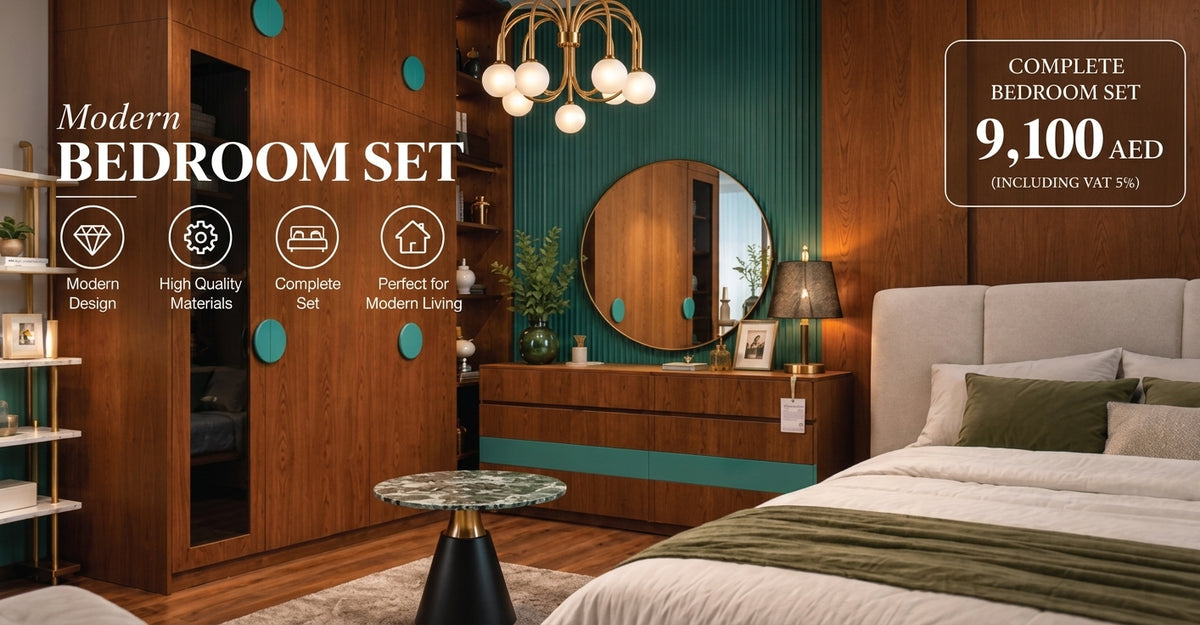 Pan Gulf Luxury Studio Apartment Bedroom Set with Integrated TV Console & Wardrobe