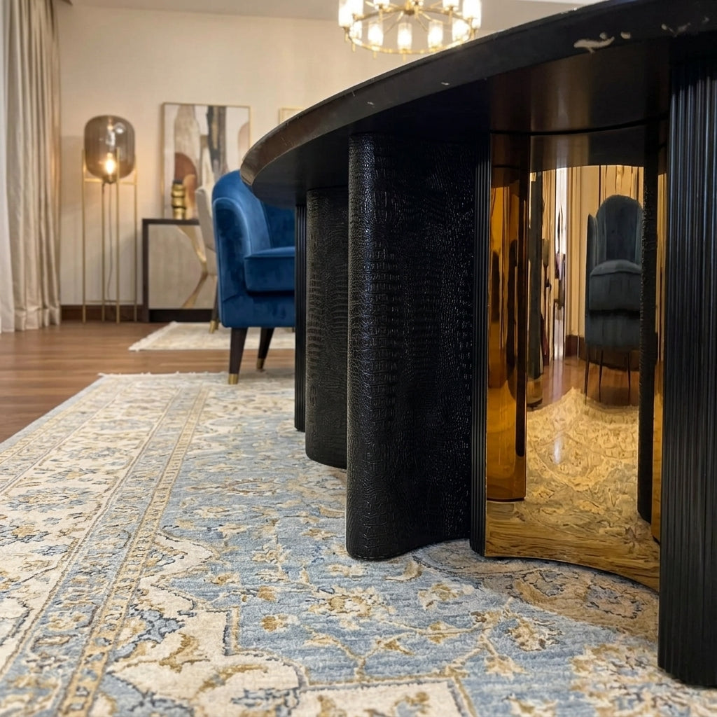 Modern Luxe Dining Set – Black & Gold Elegance with 7 Chairs
