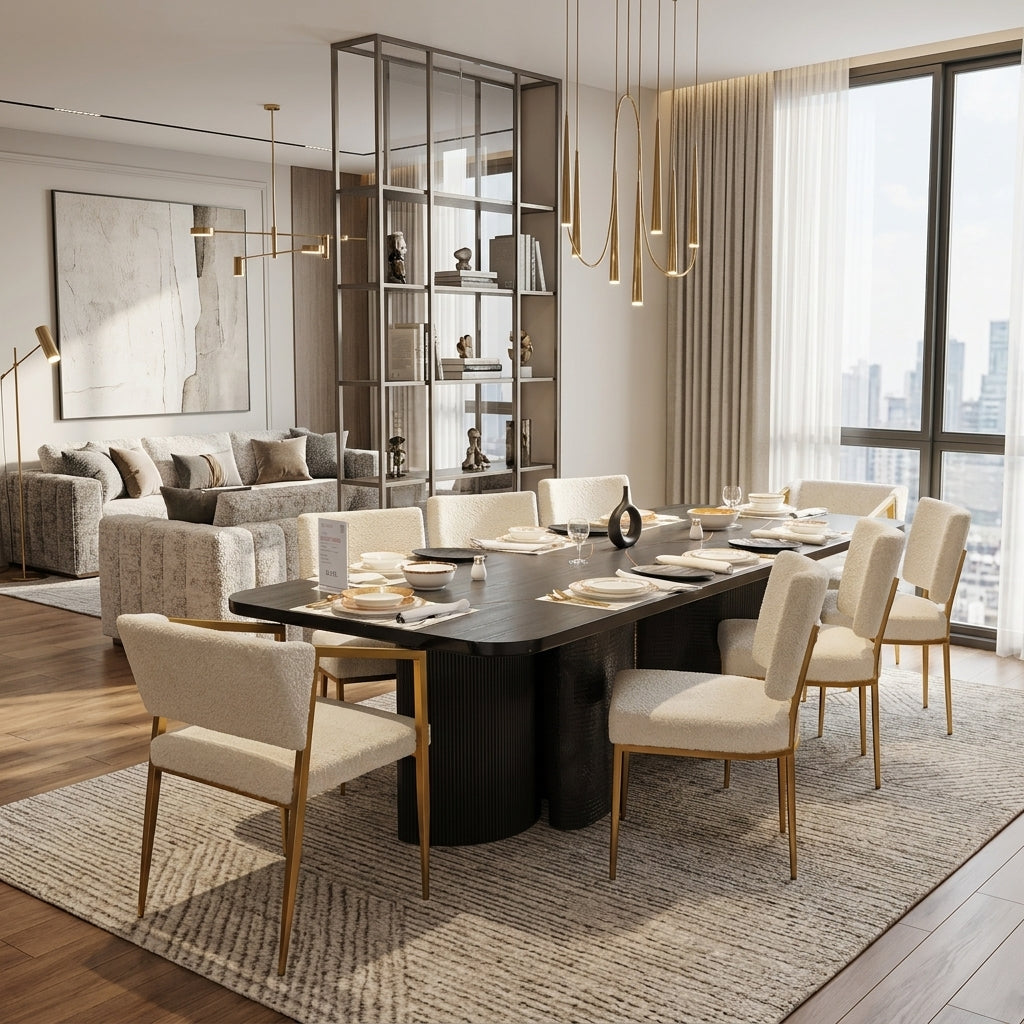 Modern Luxe Dining Set – Black & Gold Elegance with 7 Chairs