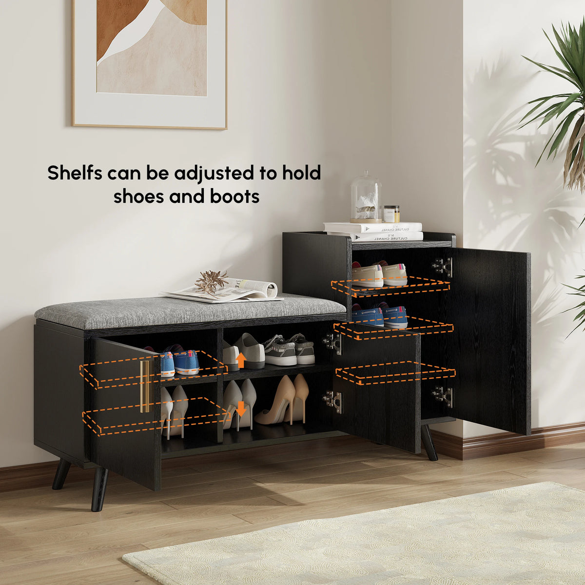 Harper Black Shoe Rack Bench