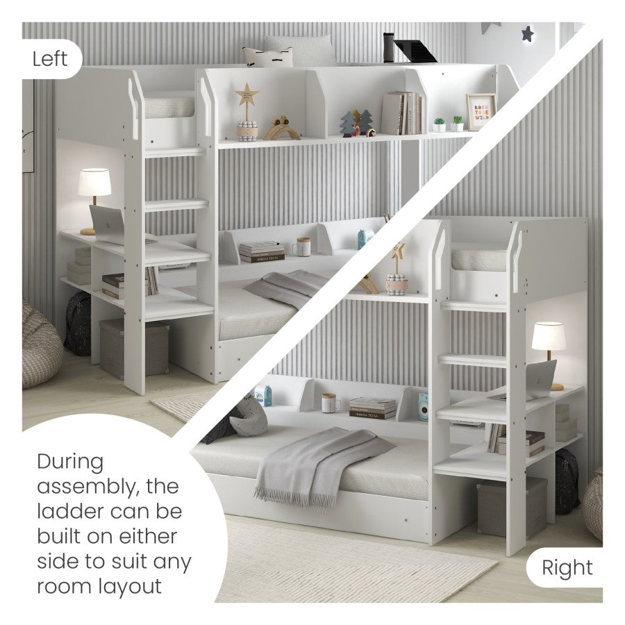 Harper White Wooden Bunk Bed with Storage