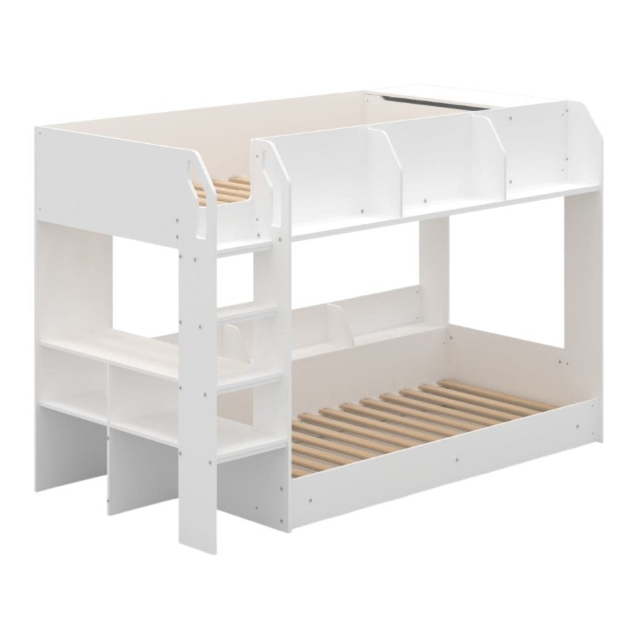 Harper White Wooden Bunk Bed with Storage