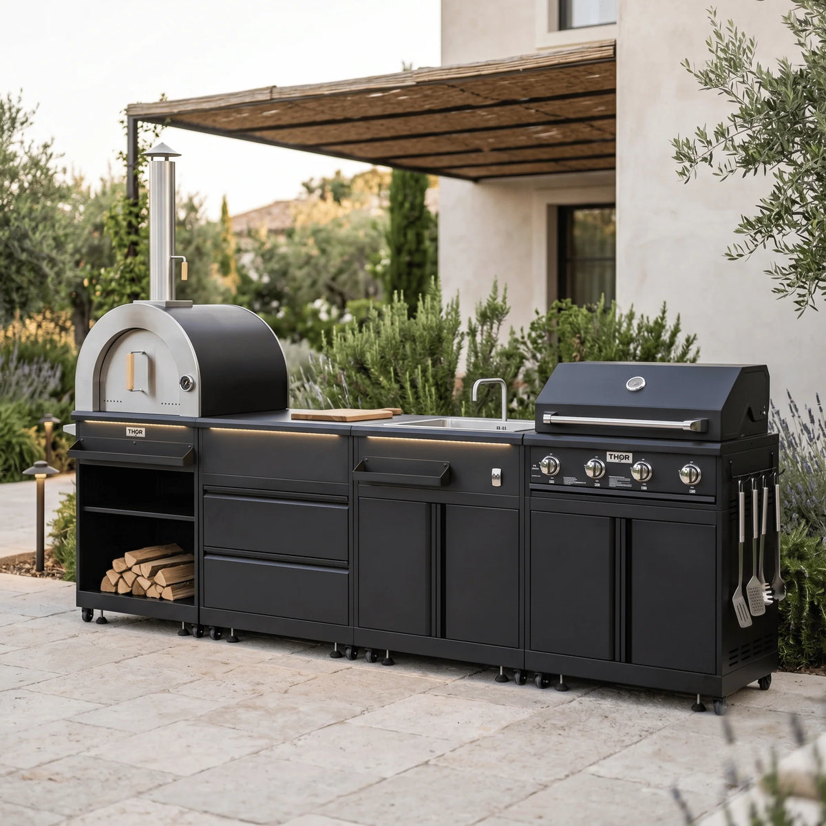 Thor Kitchen 4-Piece Modular Outdoor Kitchen Island with Grill, Sink, and Storage