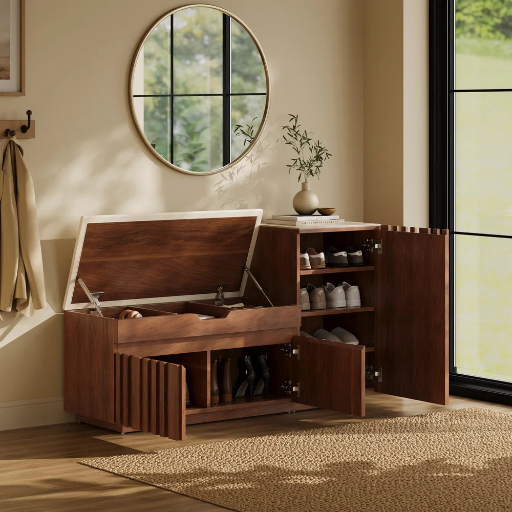 Hudson Walnut Shoe Rack Bench
