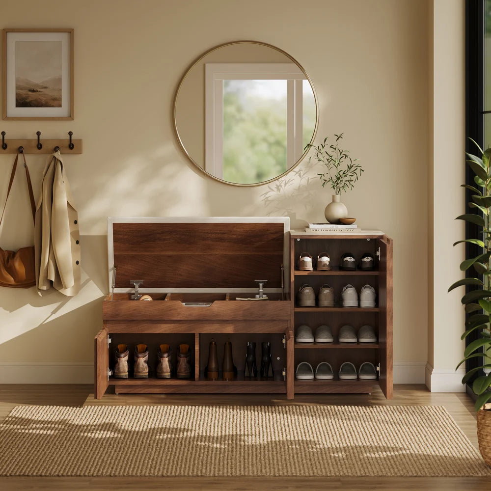 Hudson Walnut Shoe Rack Bench