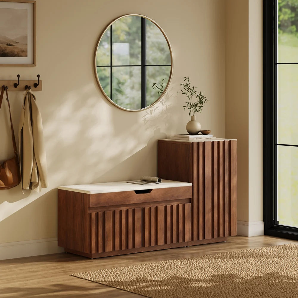 Hudson Walnut Shoe Rack Bench
