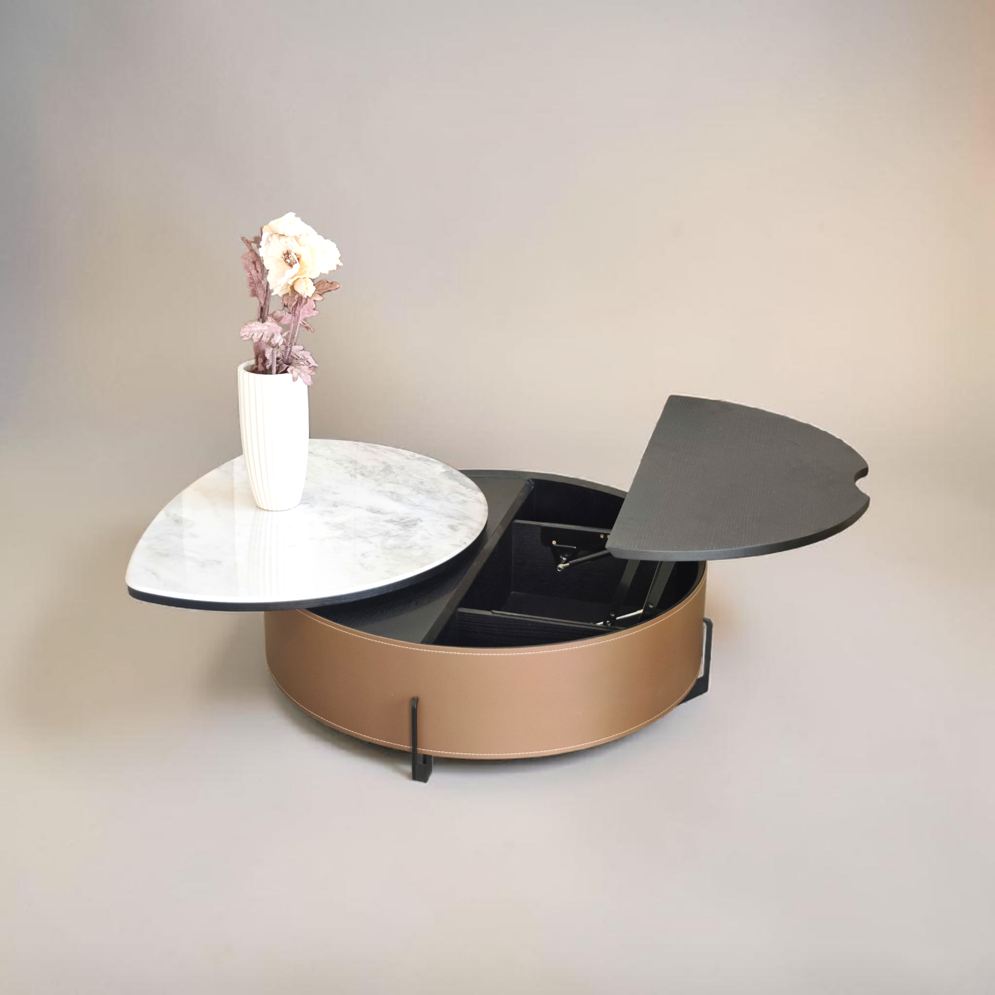 Dual-Top Marble & Leather Coffee Table
