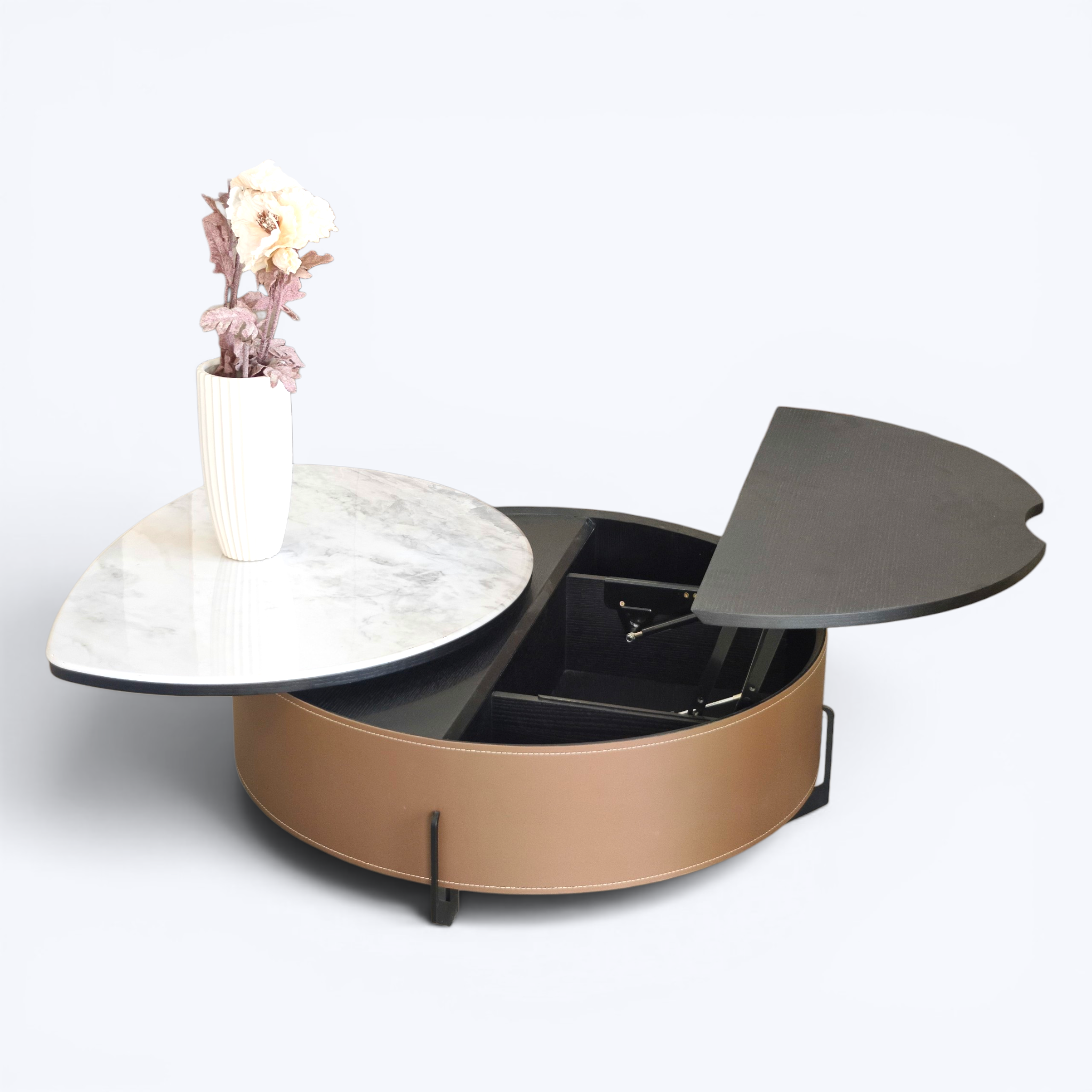 Dual-Top Marble & Leather Coffee Table
