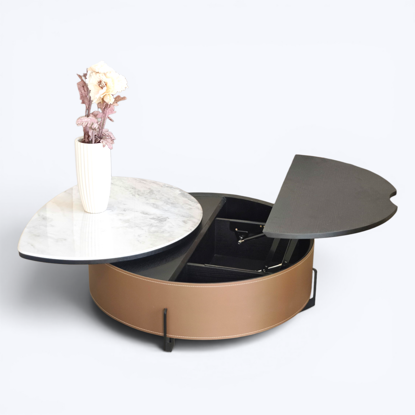 Dual-Top Marble & Leather Coffee Table