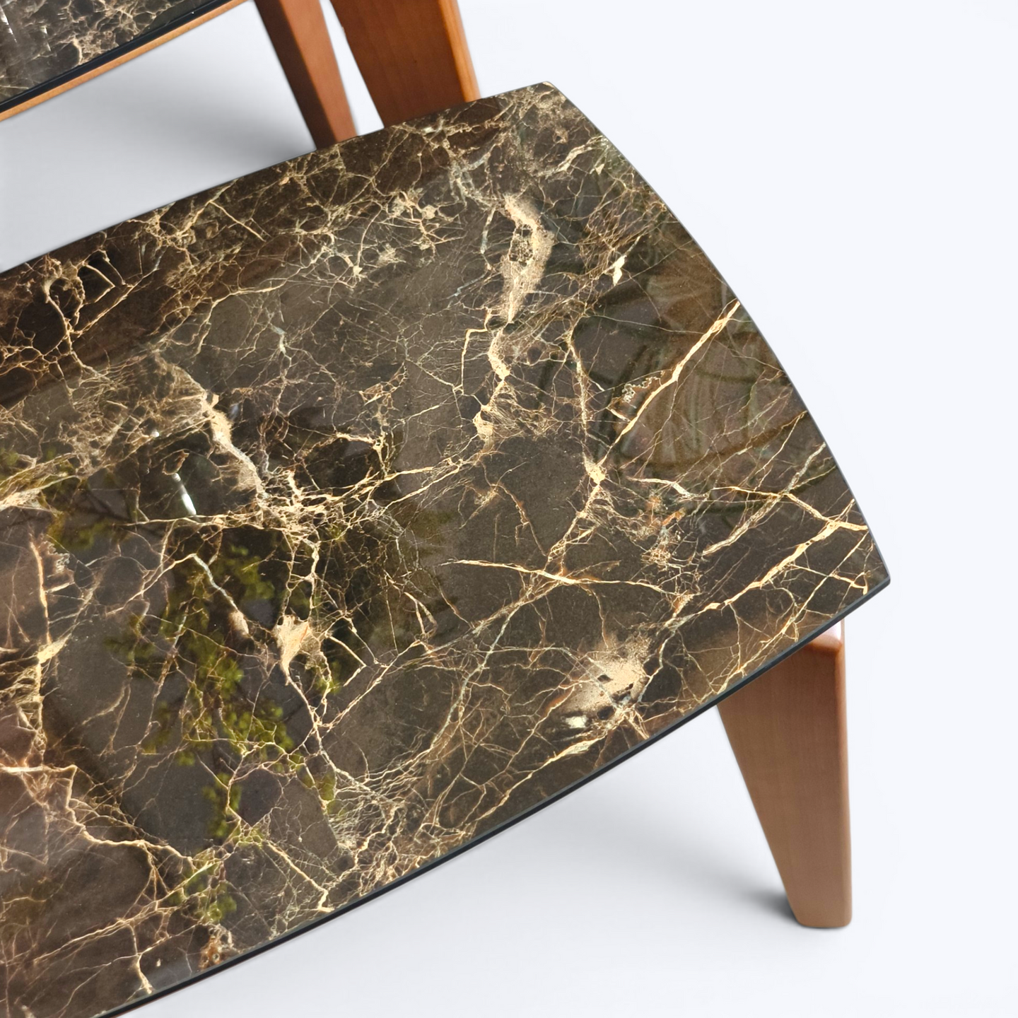 Brown Marble Nesting Tables with Wooden Legs