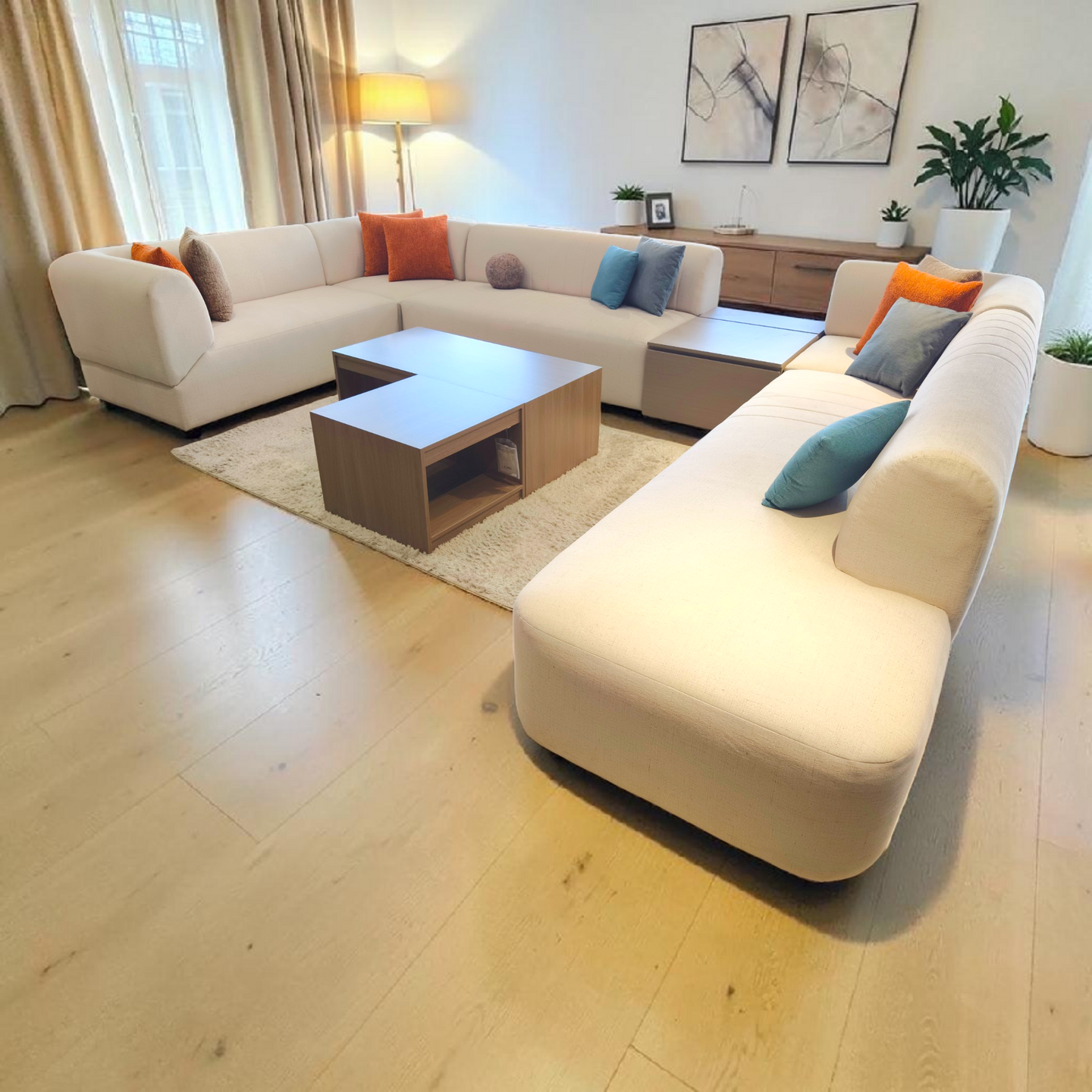 L-Shaped Wooden Coffee Table