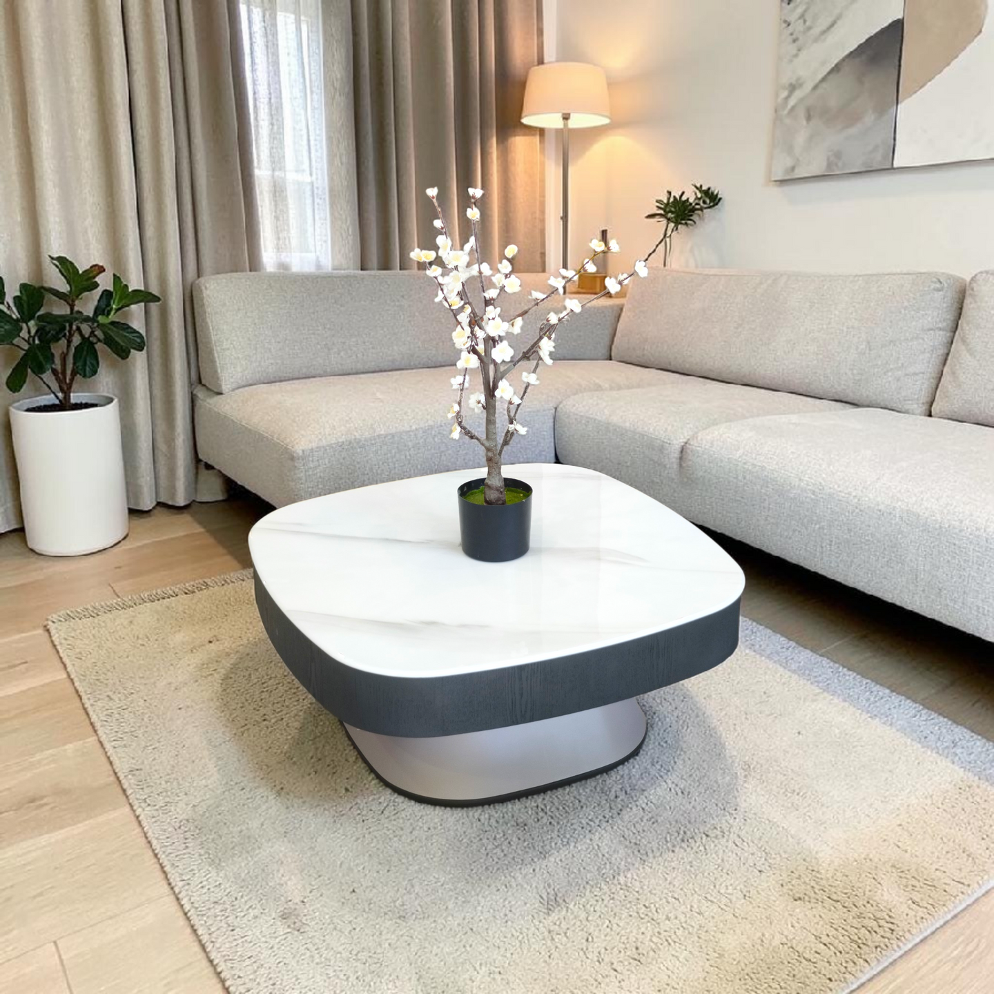 Marble-Top Coffee Table with Dual Drawers