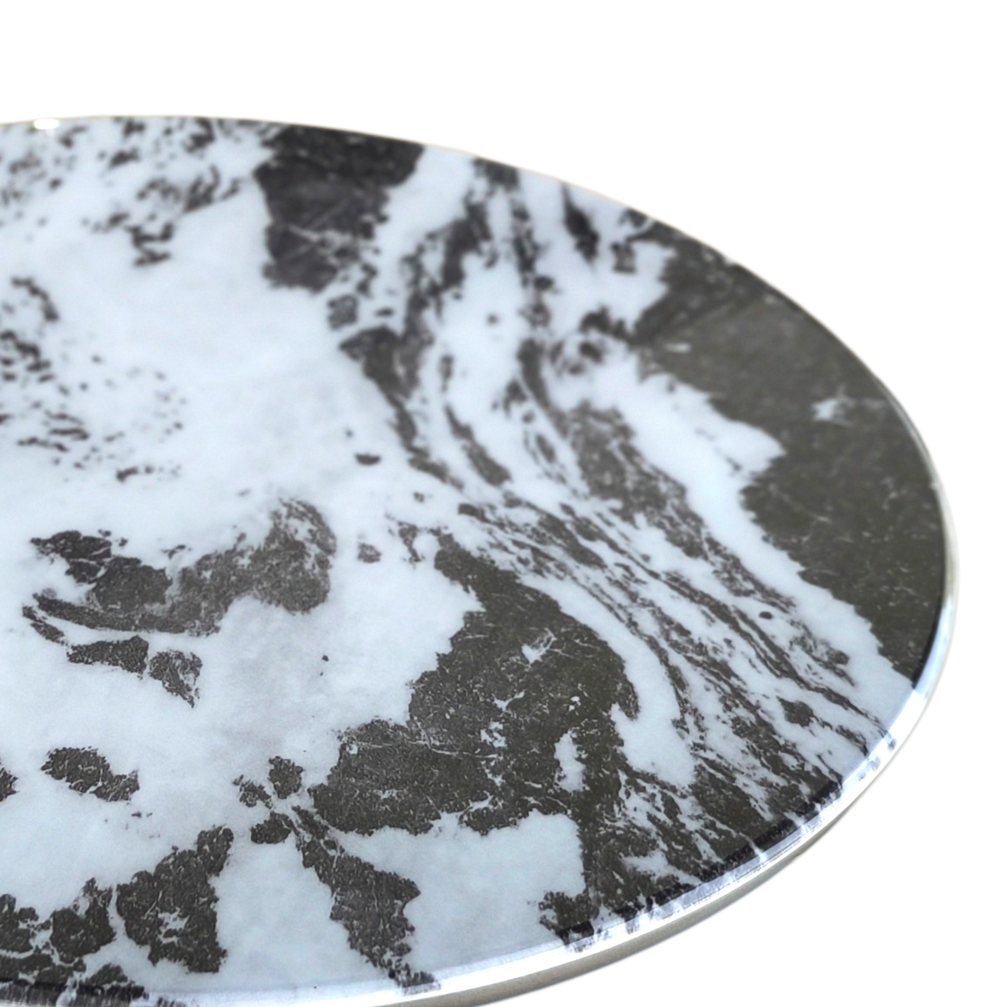 طاولة جانبية رخامية دائرية بقاعدة معدنية