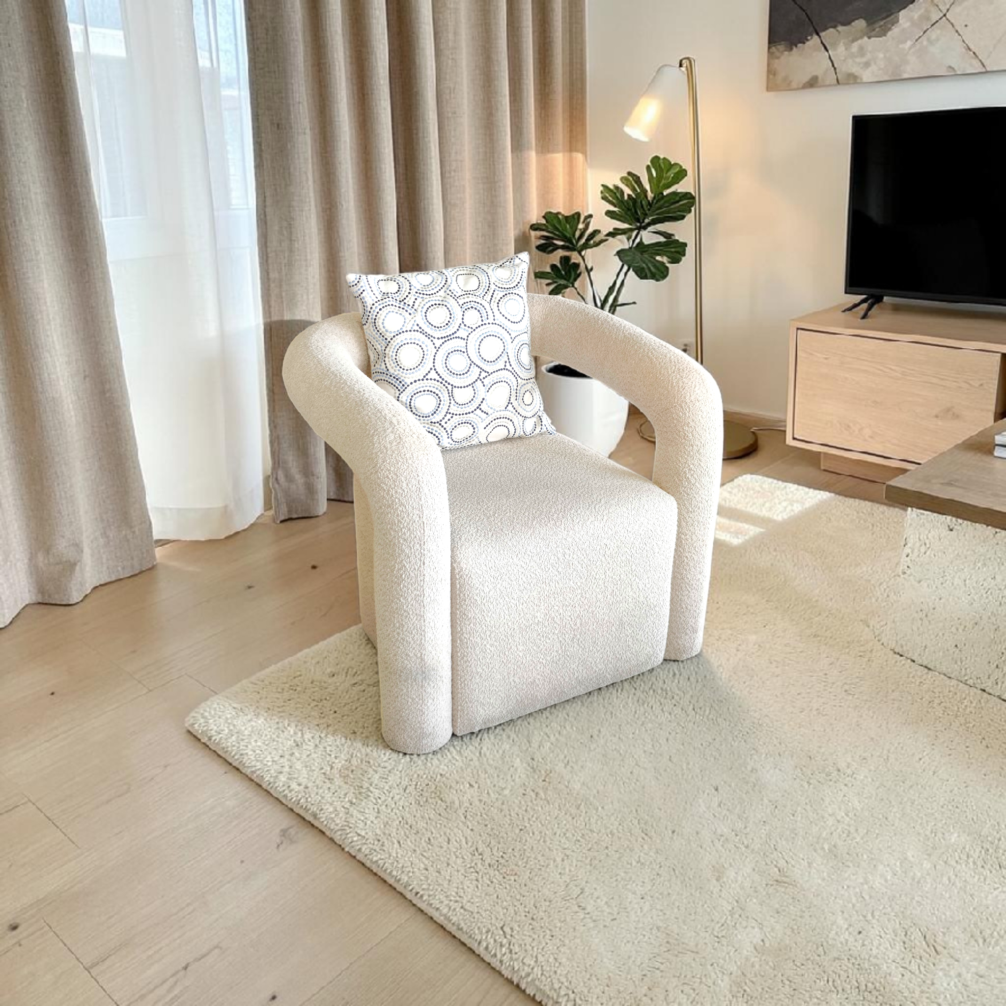 Curved Cream Armchair
