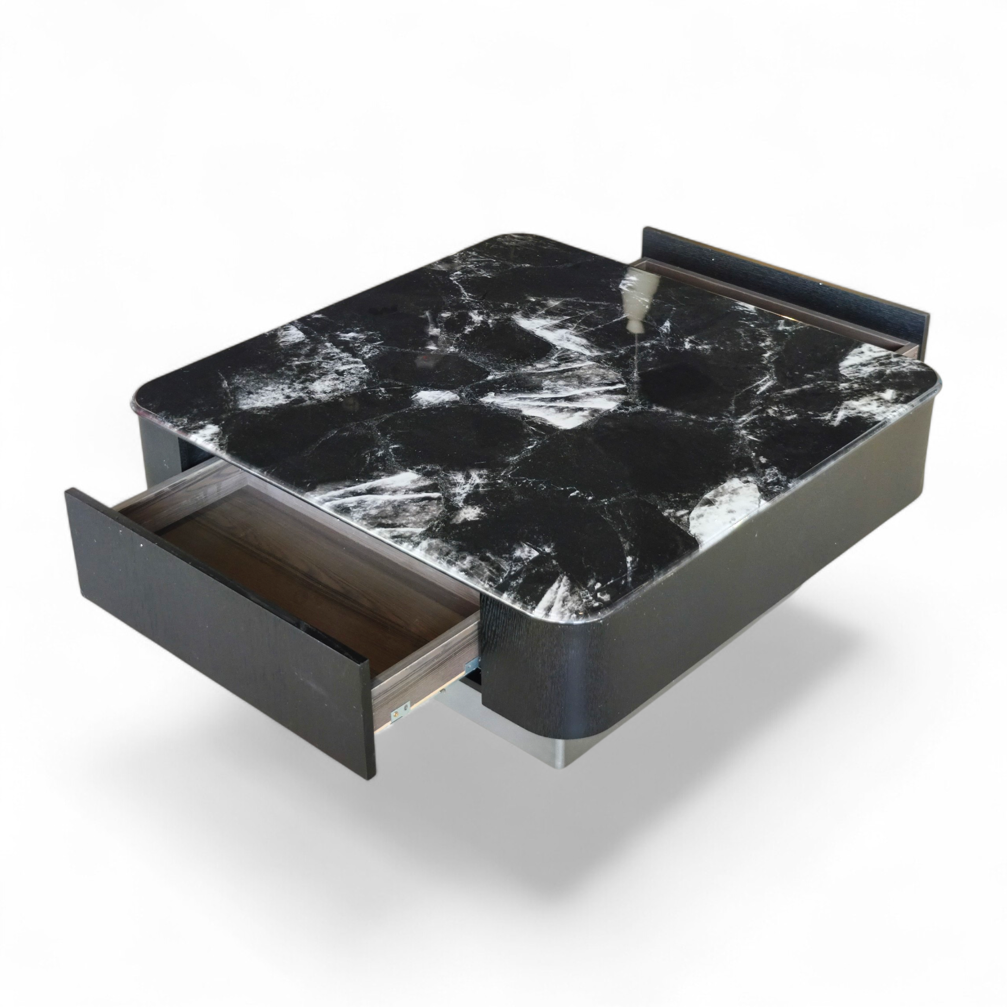 Black Marble Coffee Table with Dual Drawers
