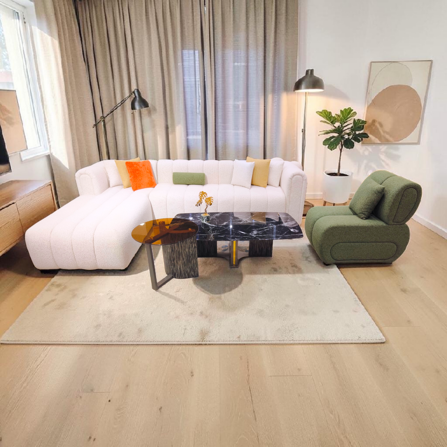 Dual-Surface Marble & Glass Statement Table 1+1