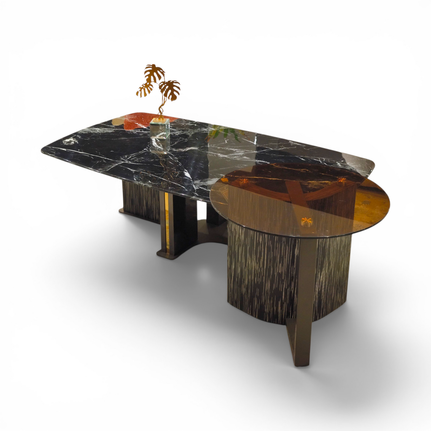 Dual-Surface Marble & Glass Statement Table 1+1