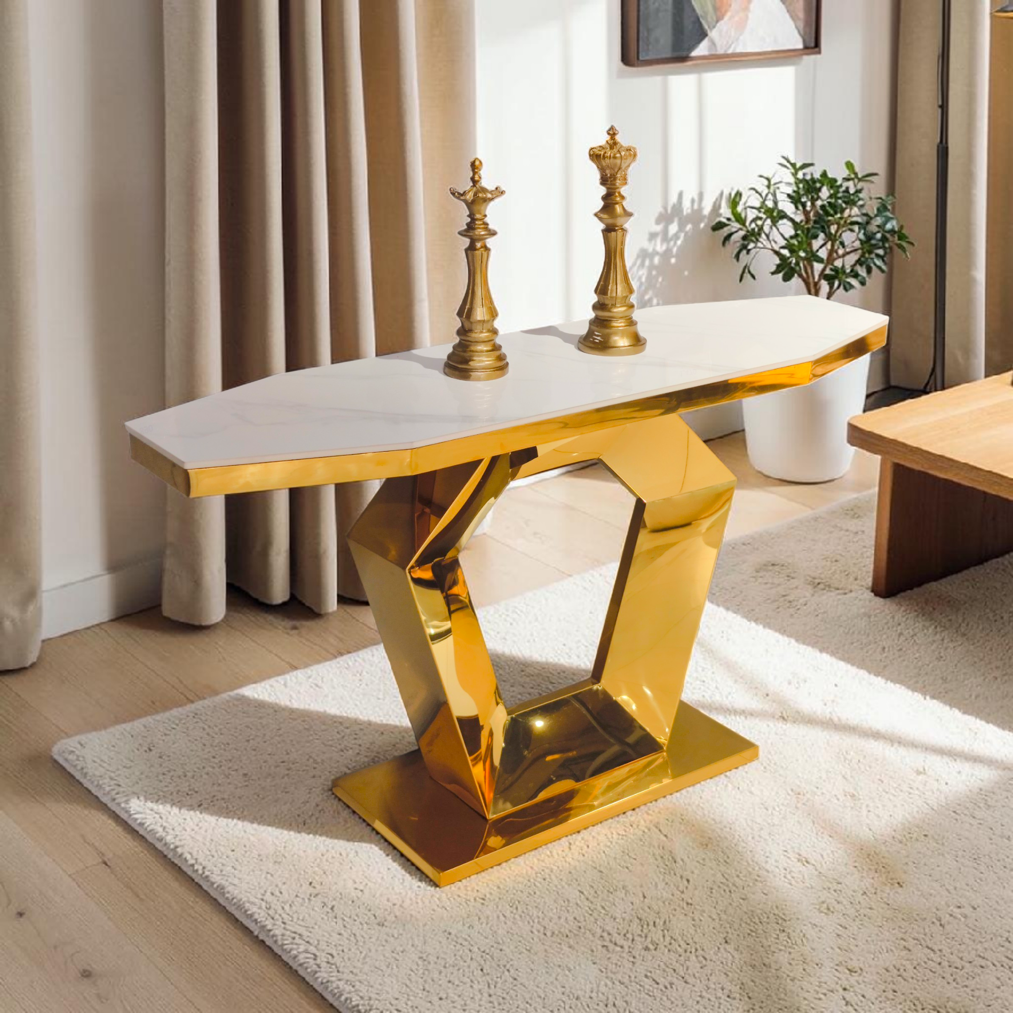 Luxury Geometric Gold Accent Table