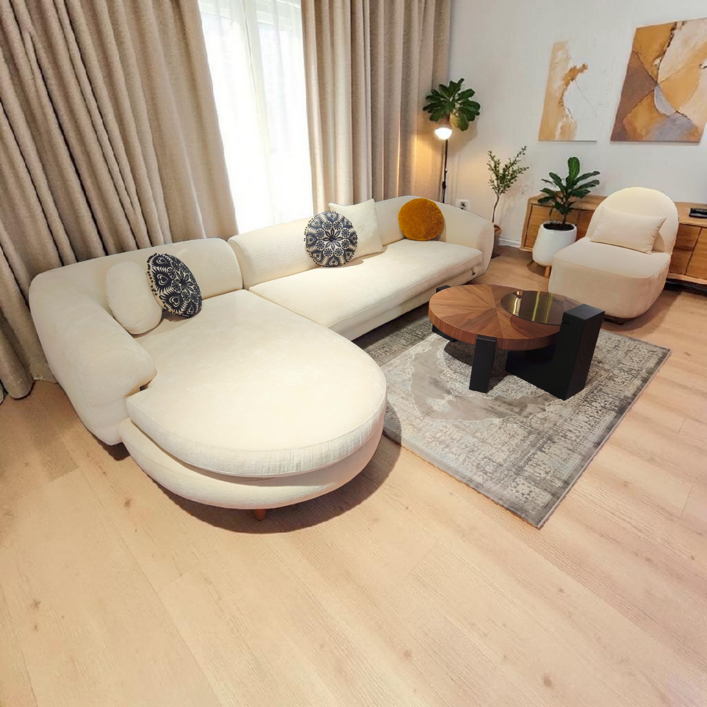 Modern Wood‑Glass Round Coffee Table
