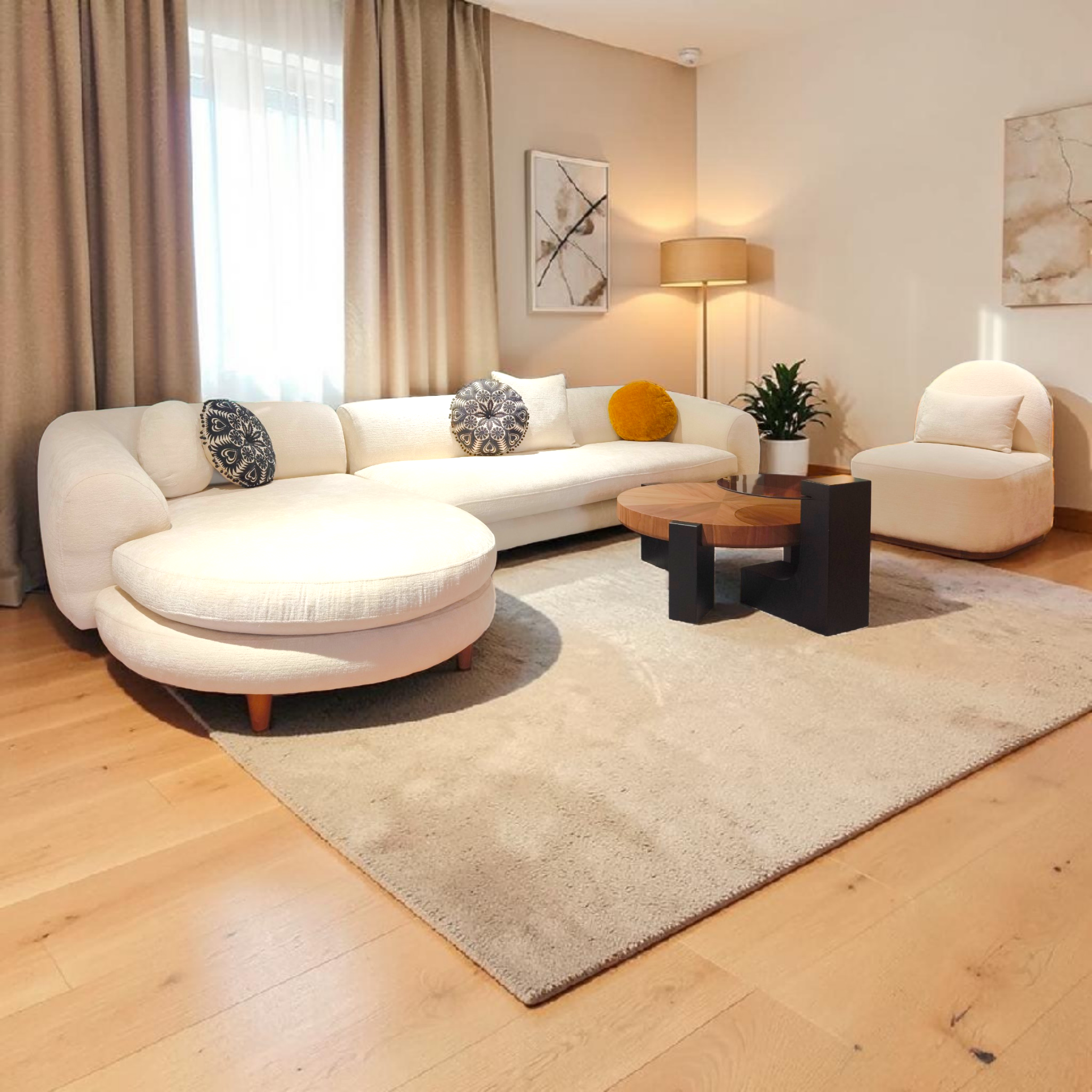 Modern Wood‑Glass Round Coffee Table