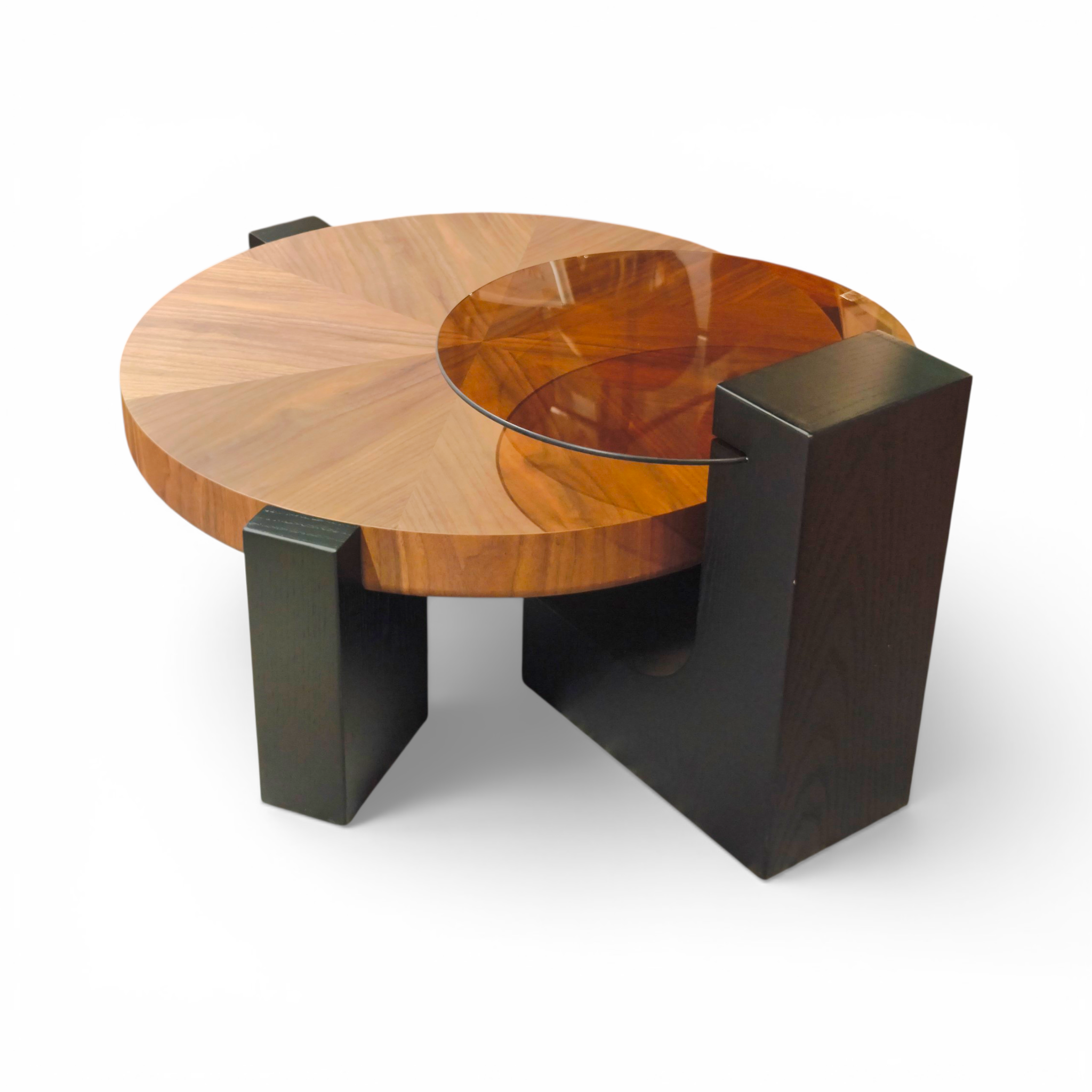 Modern Wood‑Glass Round Coffee Table