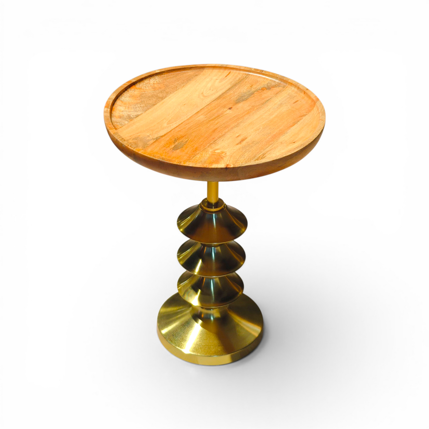 Modern Wood‑Top Brass Side Table
