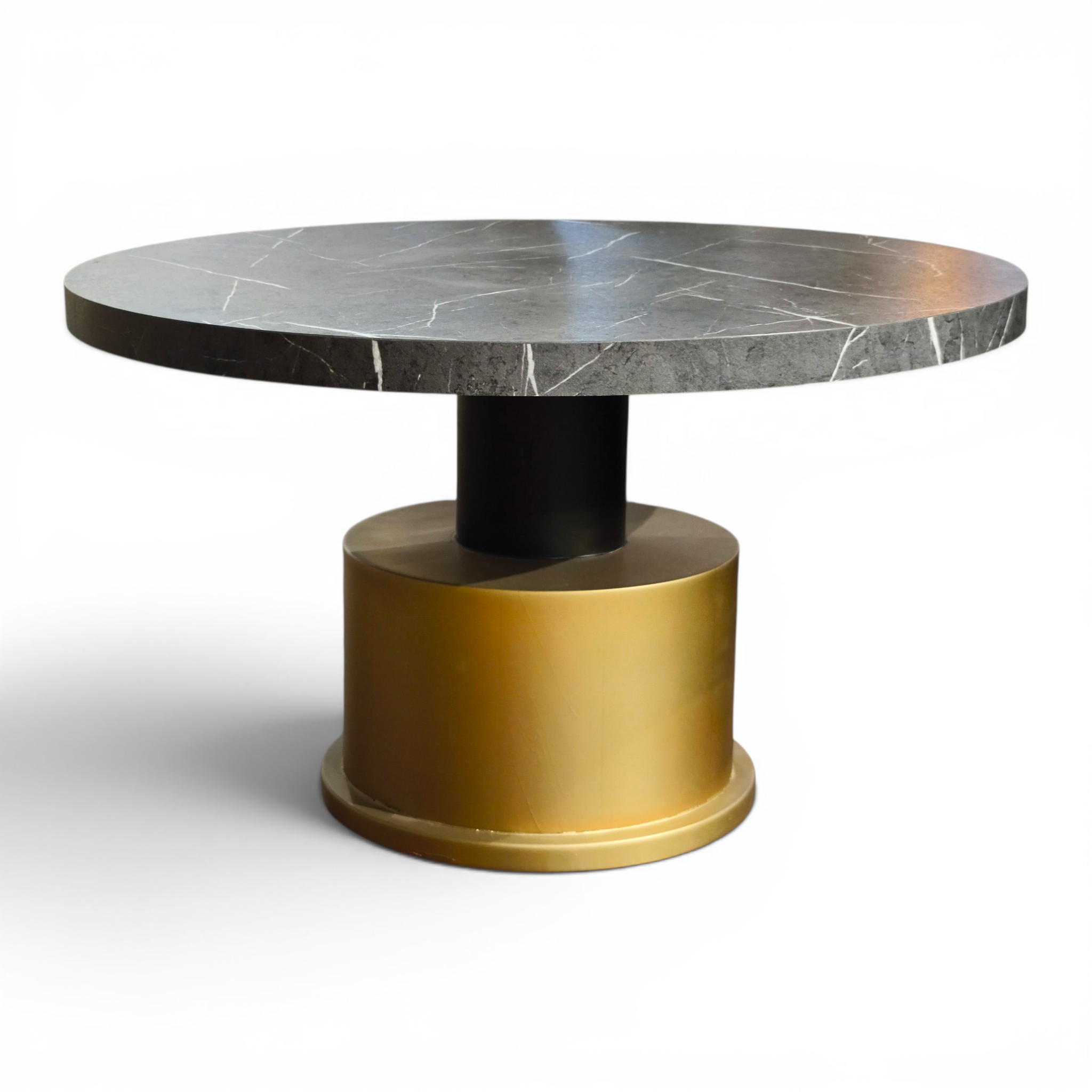 Modern Round Marble Table with Dual-Tone Cylindrical Base