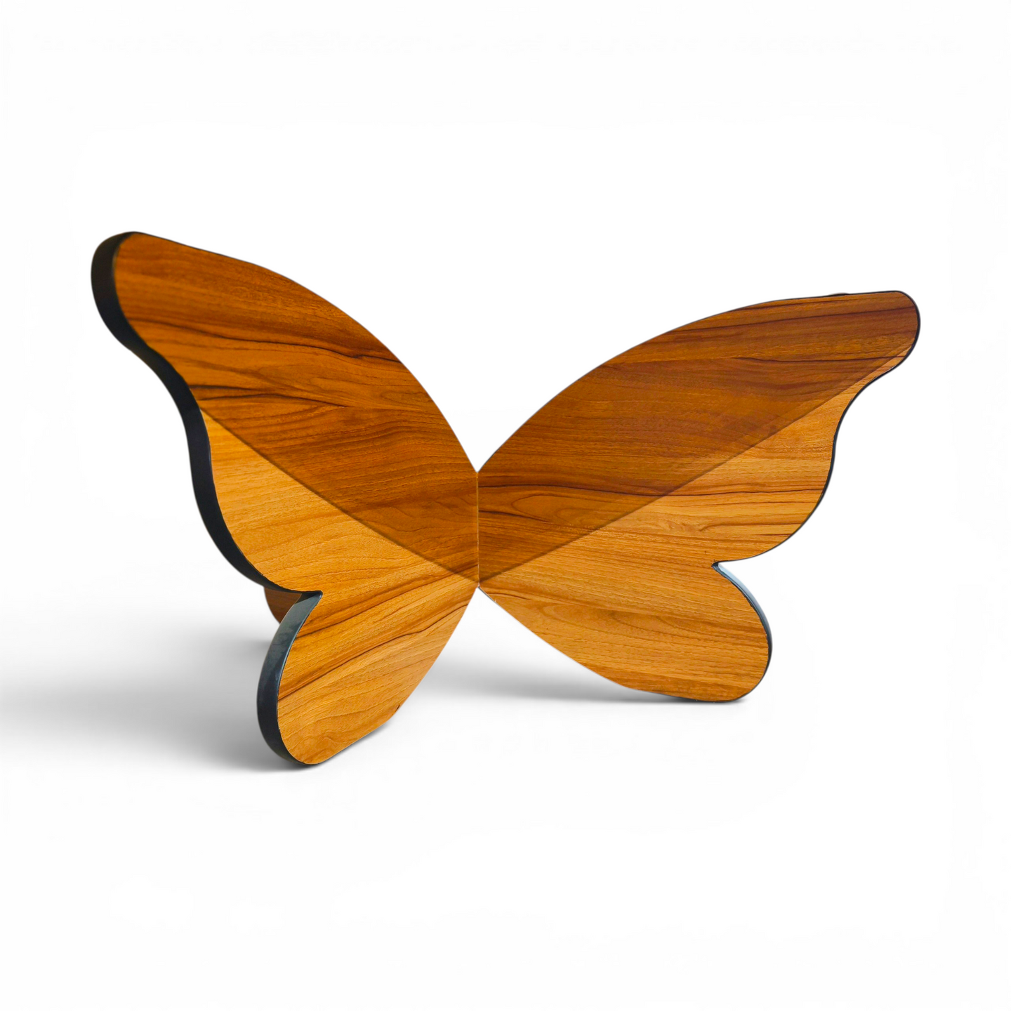 Round Glass Coffee Table with Sculptural Butterfly Wood Base