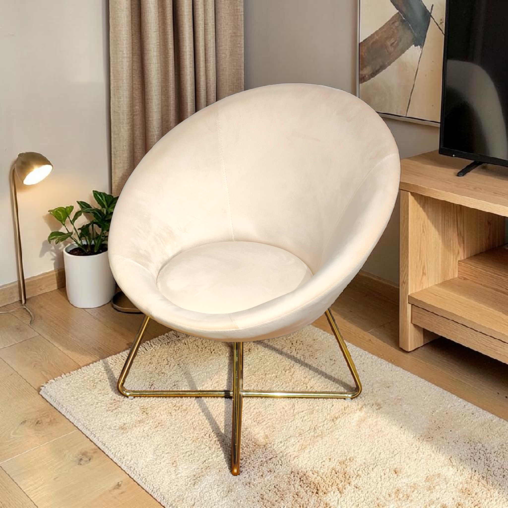 Modern Bowl‑Shaped Accent Chair with Gold Metal Base