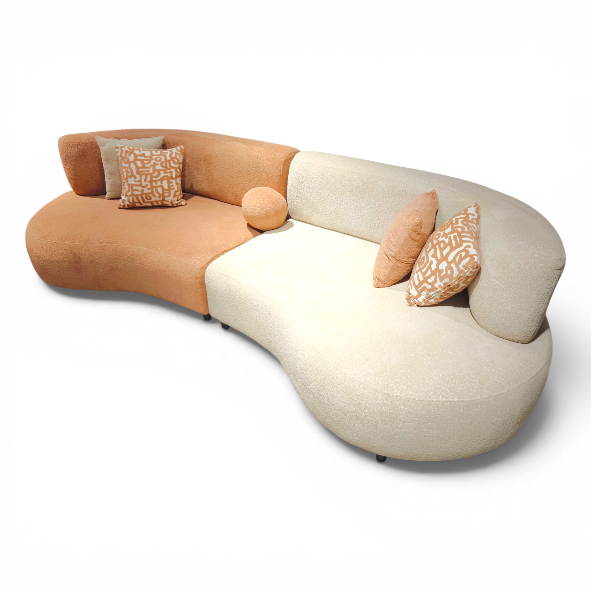 Modern 3+3 Seater Curved Sectional Sofa in Dual‑Tone Upholstery