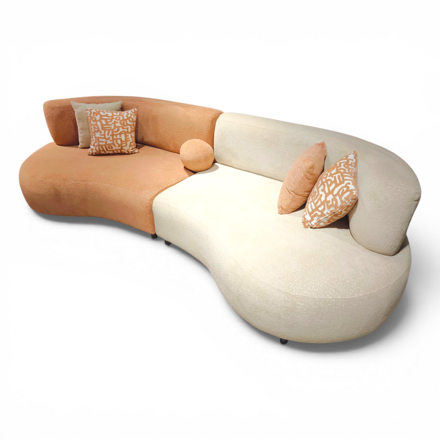 Modern 3+3 Seater Curved Sectional Sofa in Dual‑Tone Upholstery