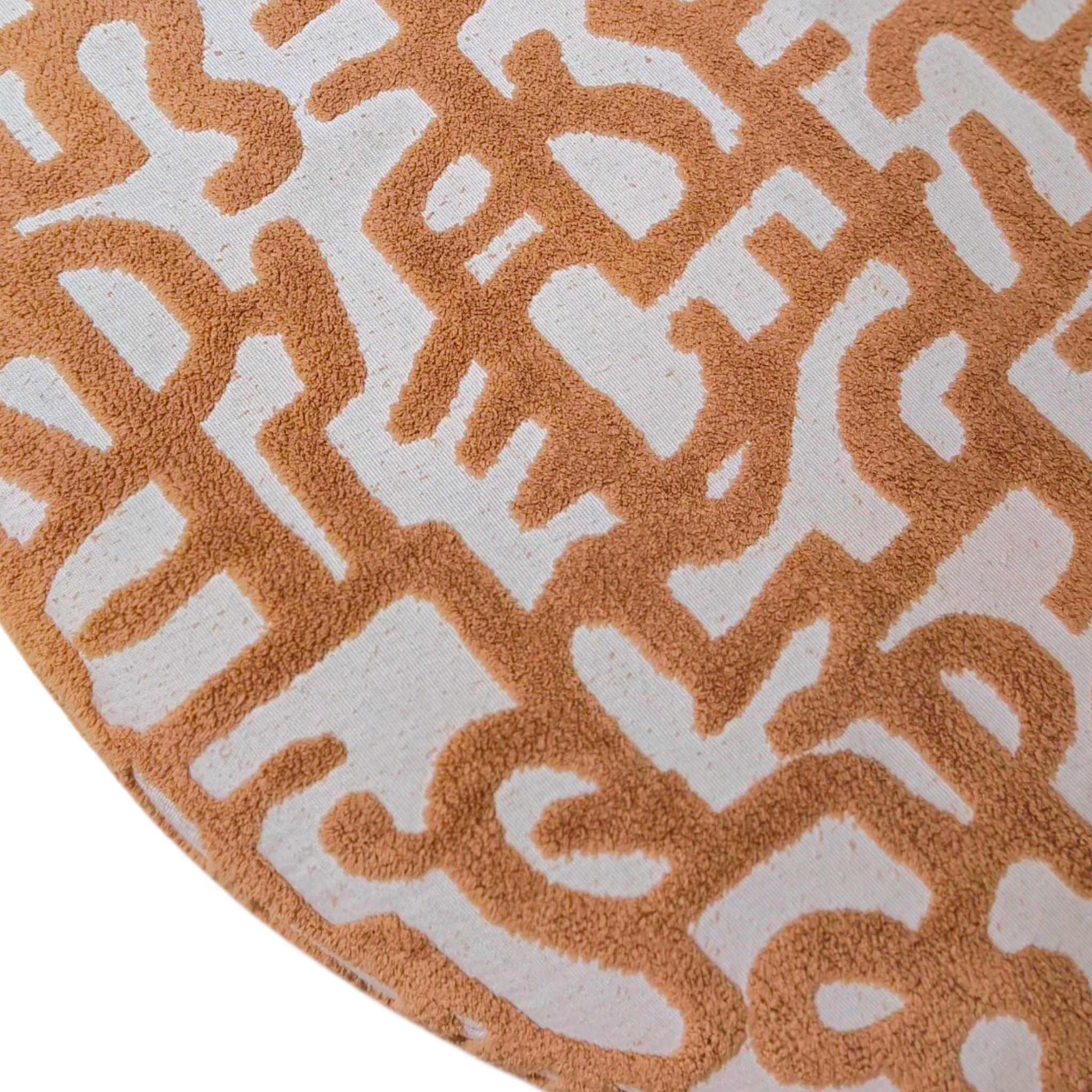 Contemporary Round Accent Chair with Geometric Tan‑and‑White Upholstery