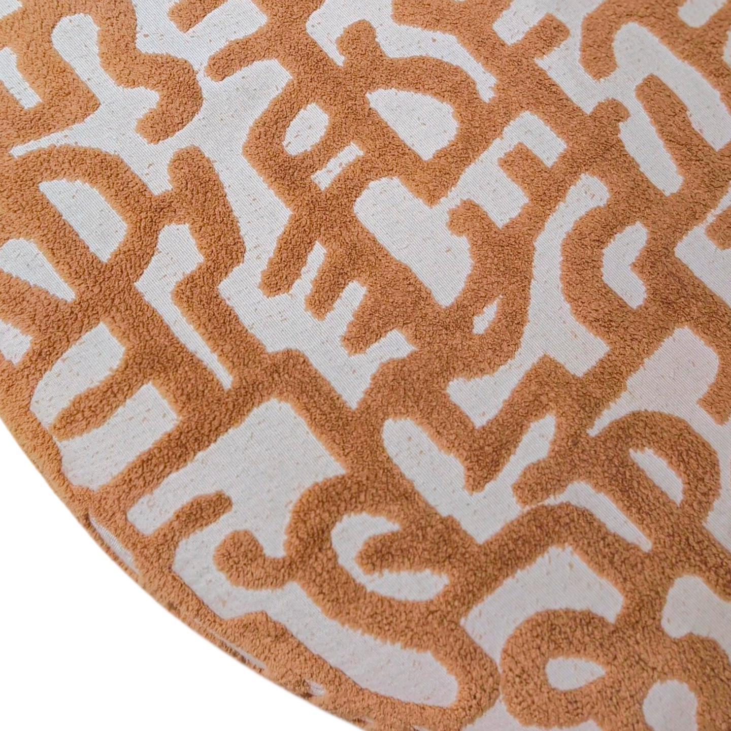 Contemporary Round Accent Chair with Geometric Tan‑and‑White Upholstery