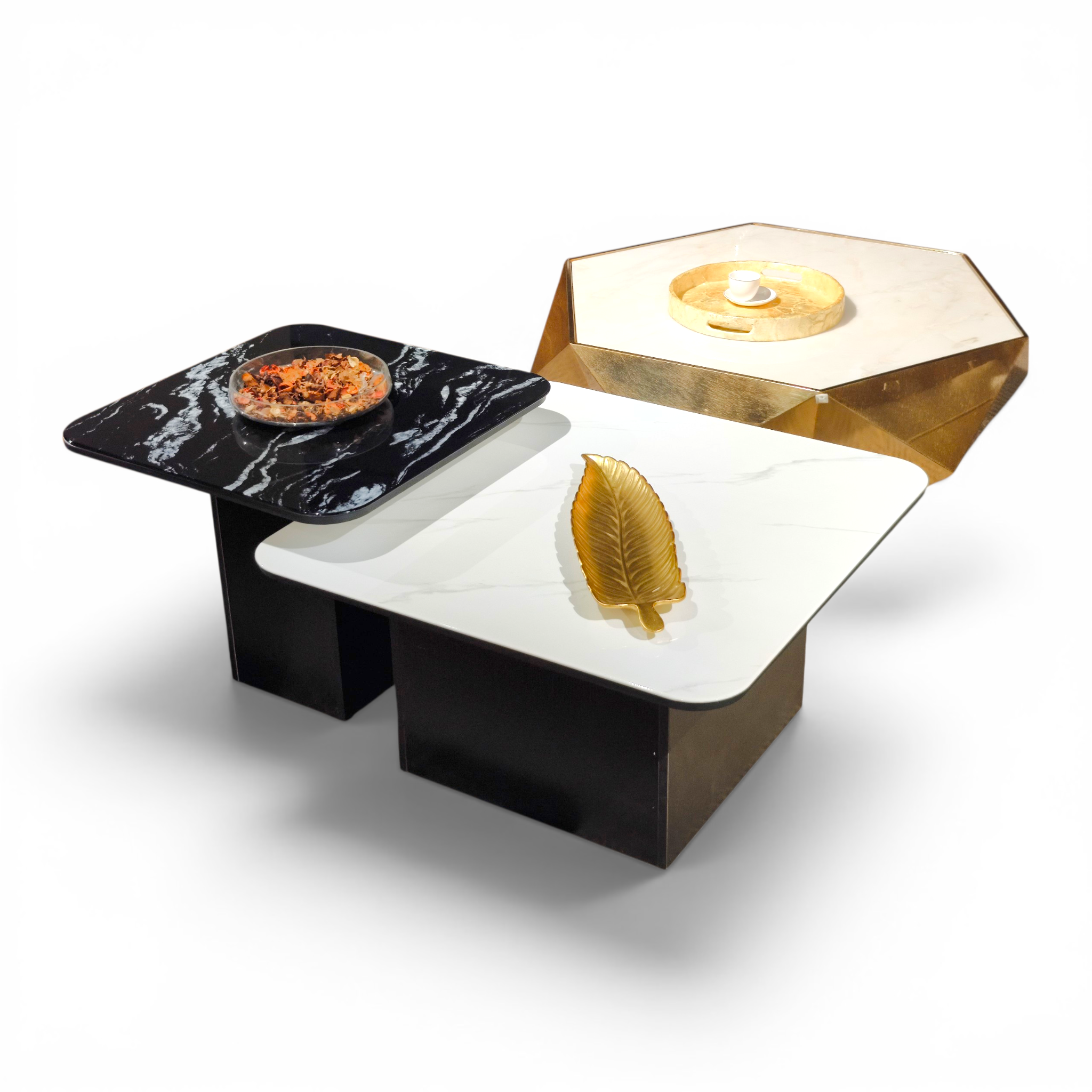 Trio of Modern Marble & Metallic Coffee Tables