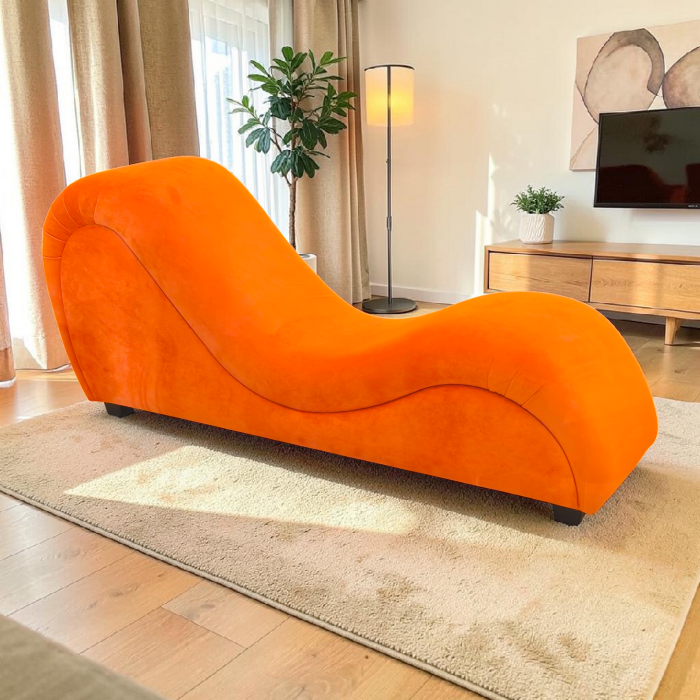 Modern Wave‑Form Lounge Chair in Vibrant Orange Upholstery