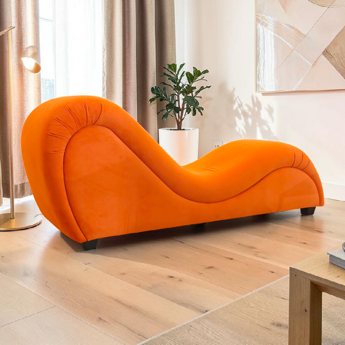 Modern Wave‑Form Lounge Chair in Vibrant Orange Upholstery
