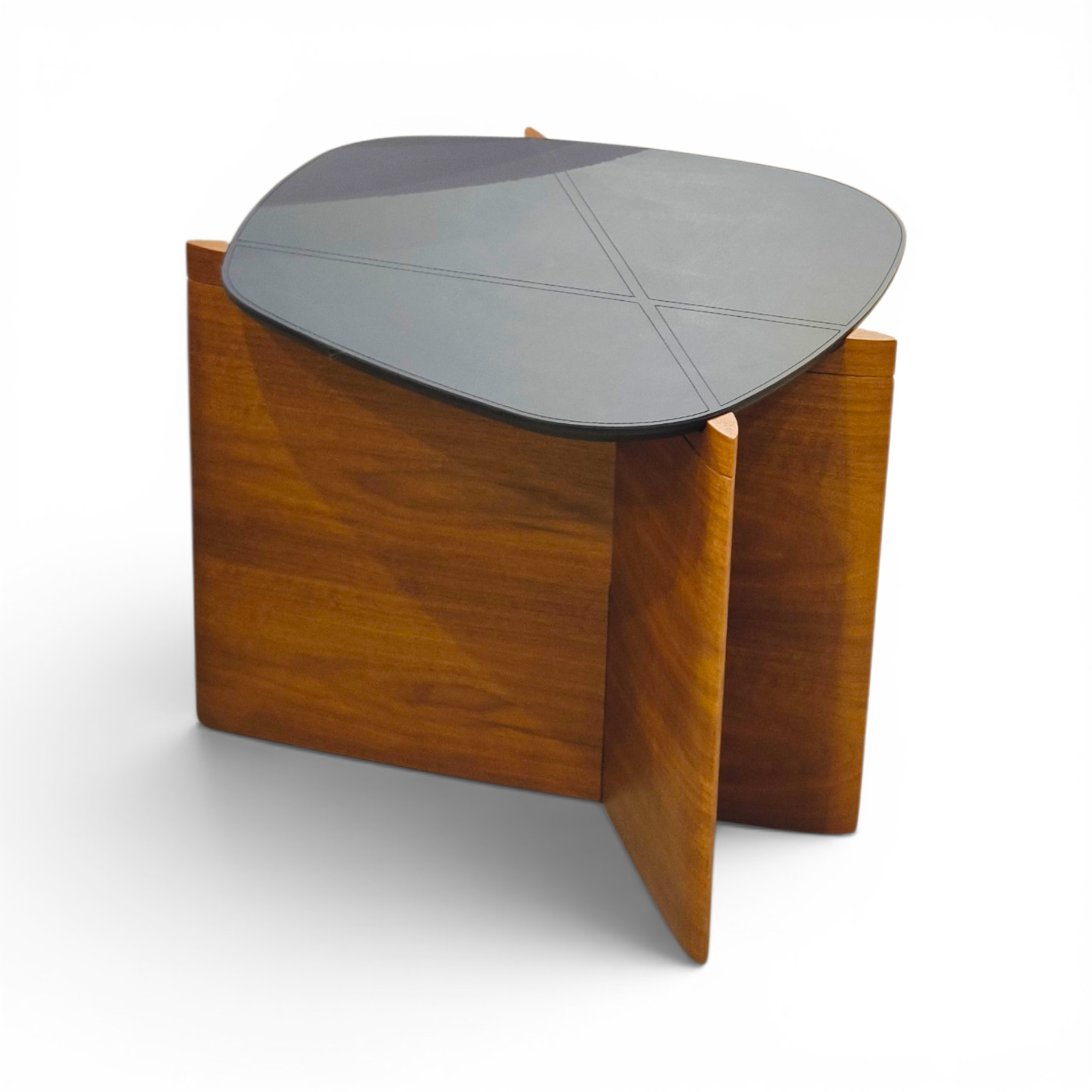 Geometric X‑Base Side Table with Dark Sculpted Top