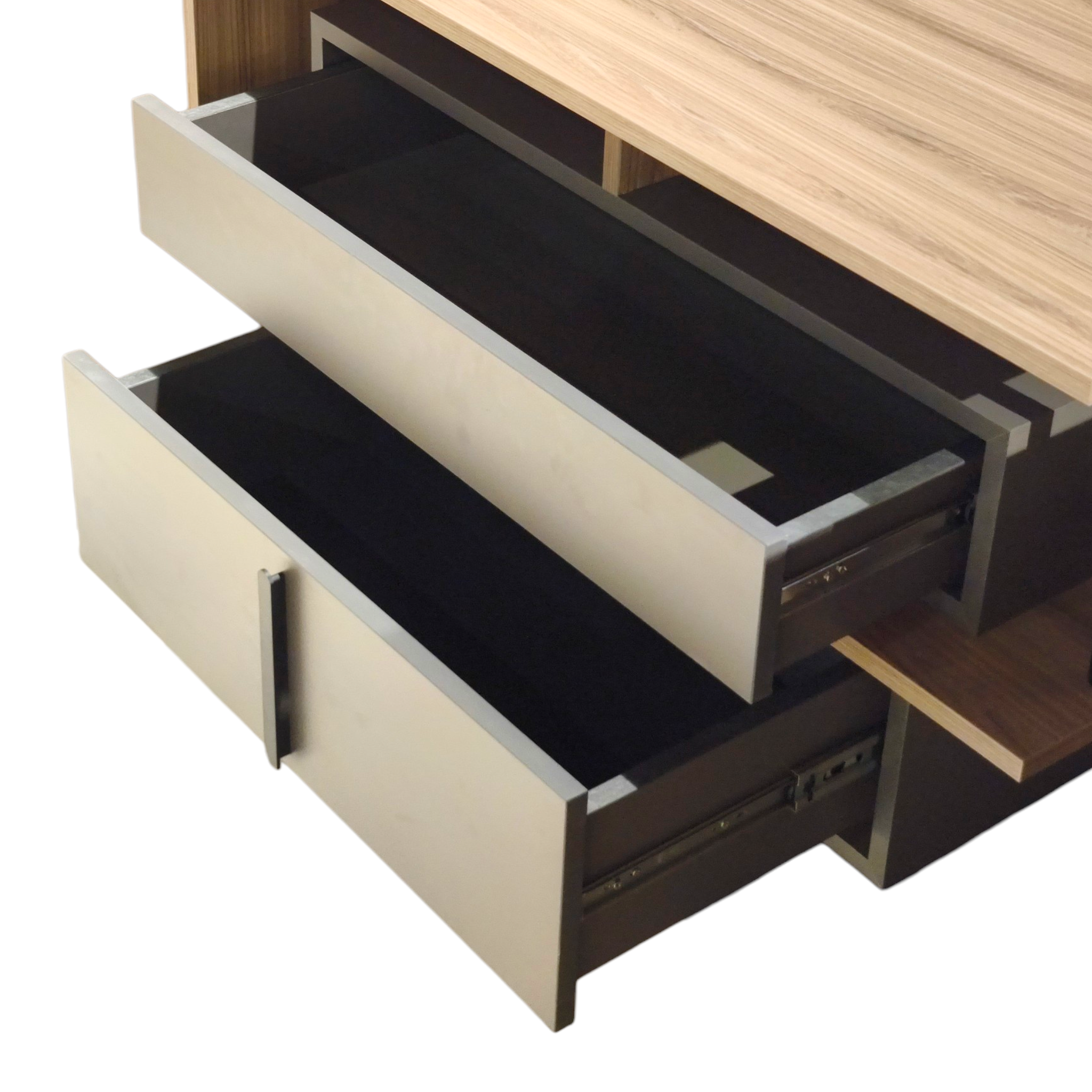 Modern Wooden Console Table with Round Mirror – Stylish Home Display Set