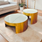 Gold Base Round Coffee Tables with Marble Tops – Luxury Modern Pair