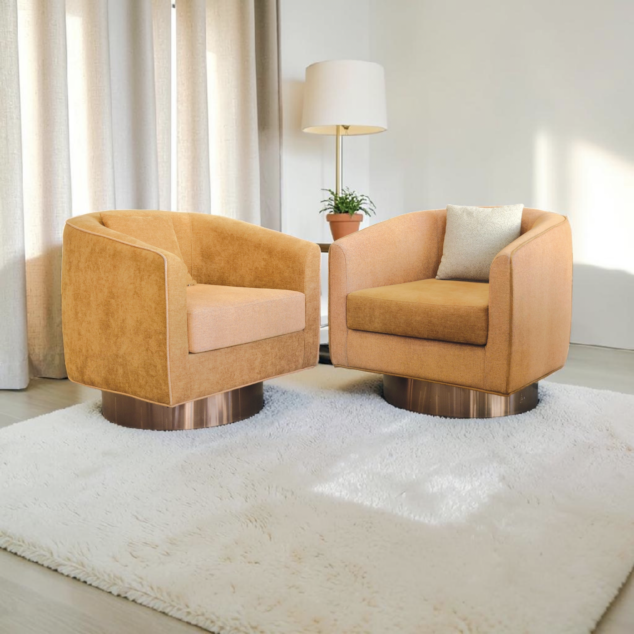 Amber Velvet Swivel Armchair