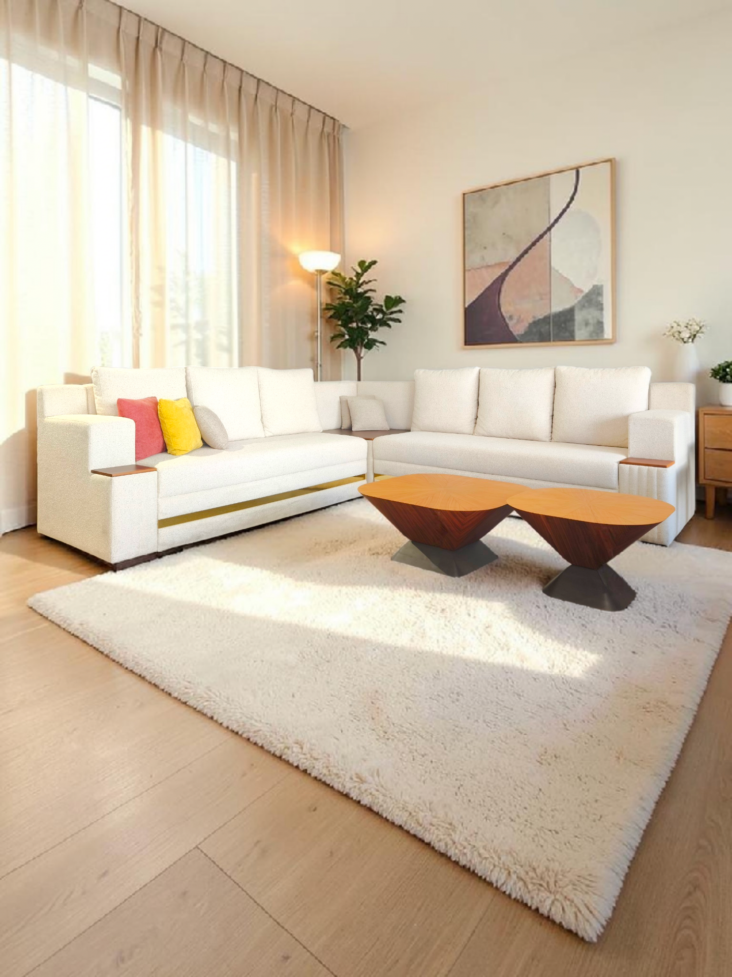 Geometric Wood Veneer Coffee Table Set