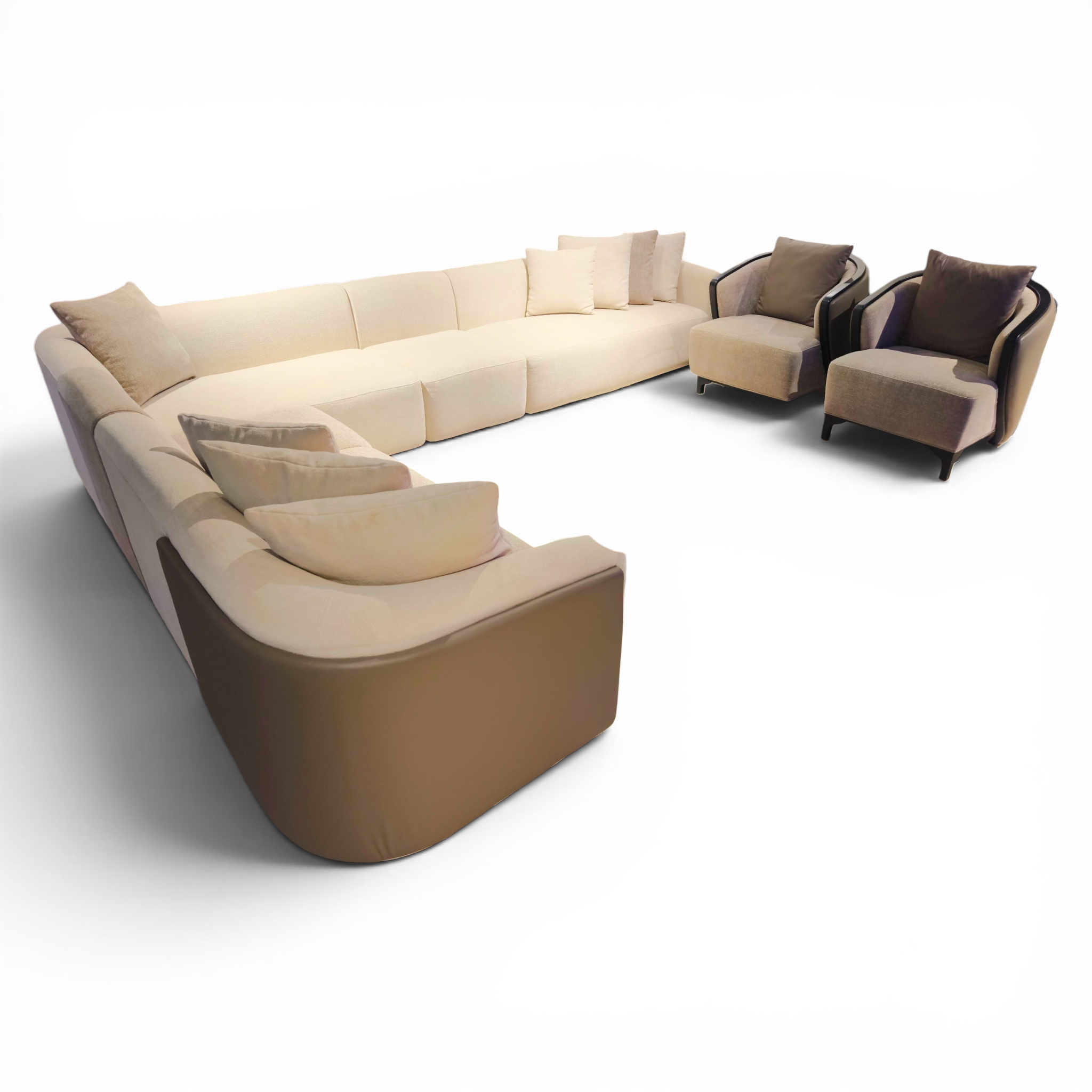 Beige L‑Shaped Sofa Set with Matching Armchairs – Modern Comfort Collection