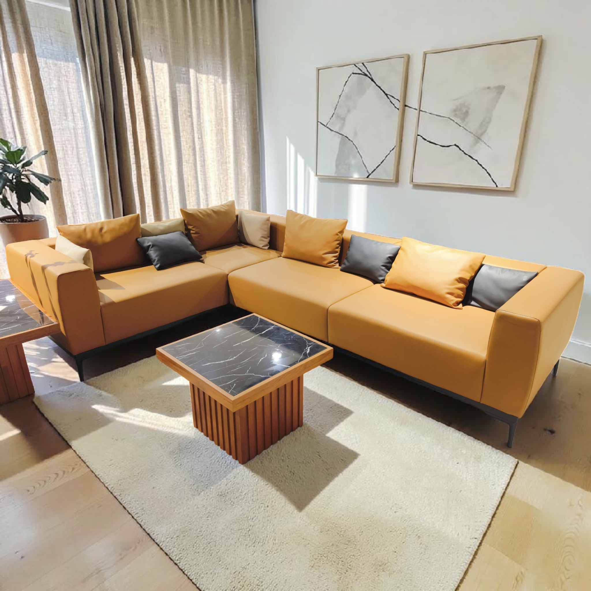 Mustard Yellow L‑Shaped Sofa – Modern Minimalist Comfort