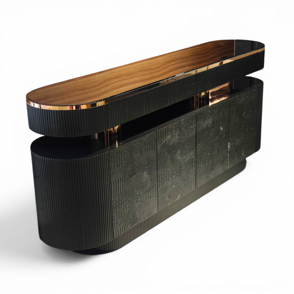Black Textured Sideboard with Copper Accents