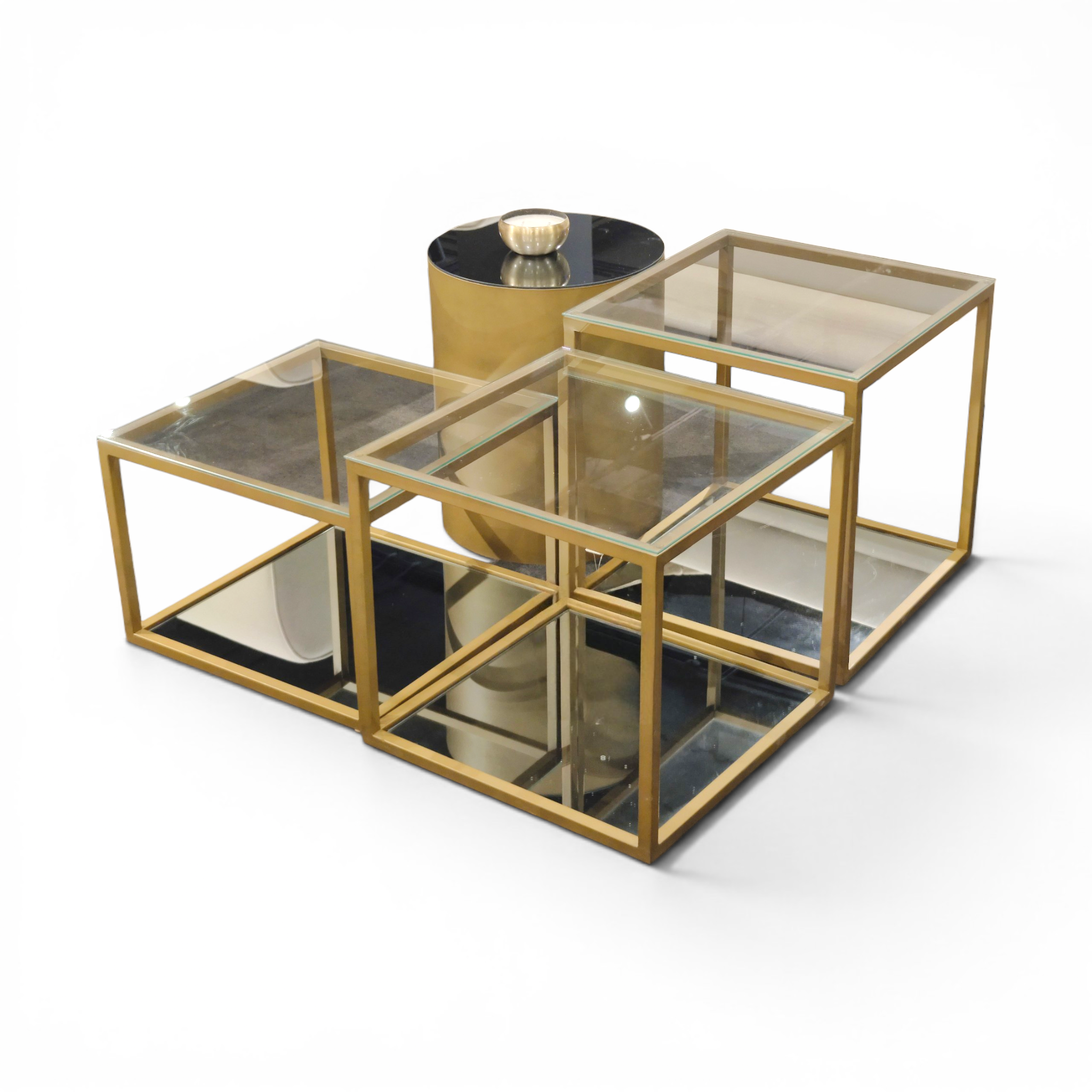 Modular Glass & Brass Coffee Table Set