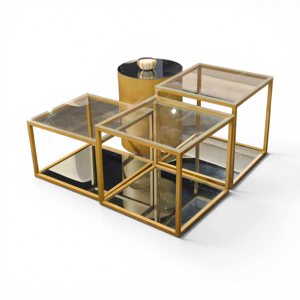 Modular Glass & Brass Coffee Table Set