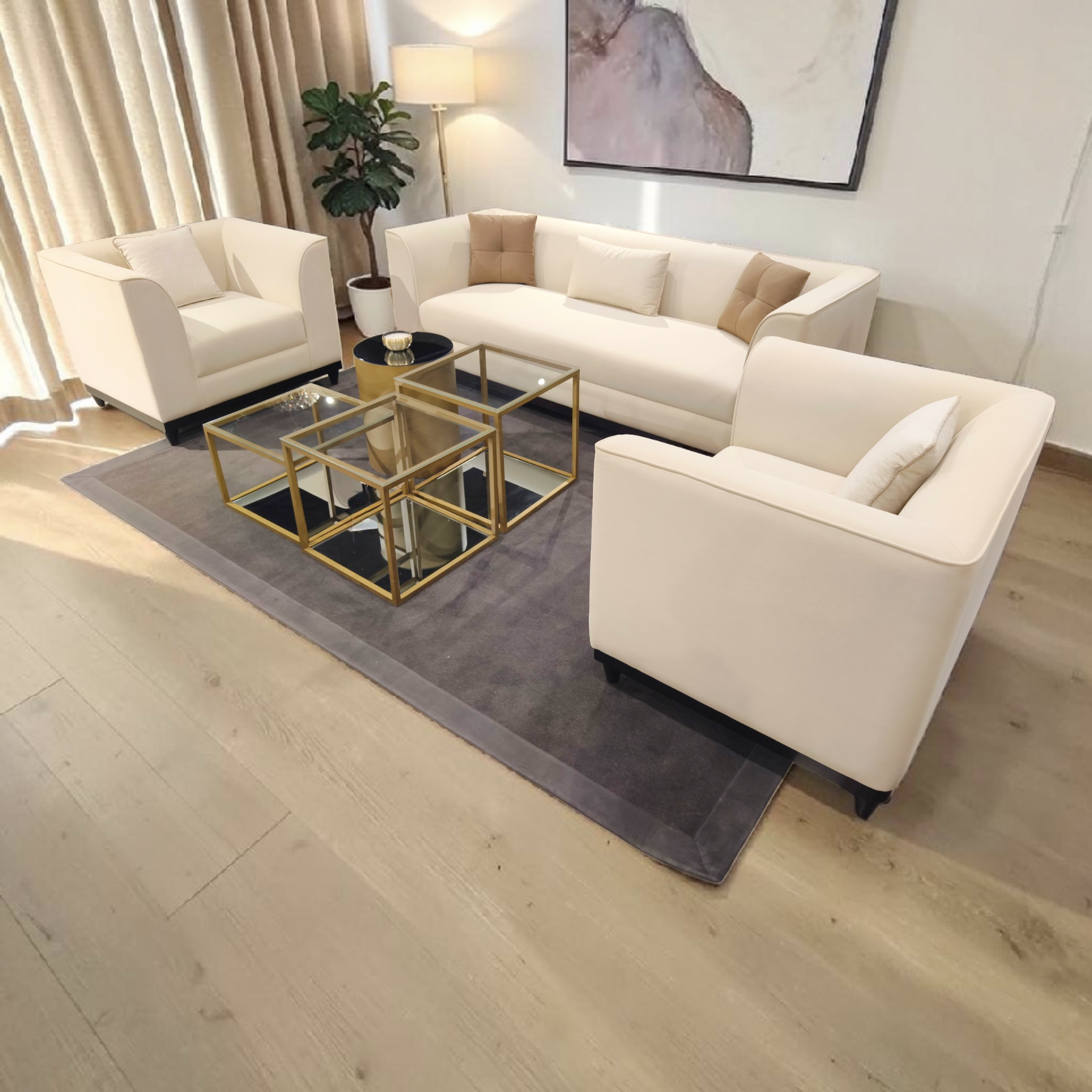 Modular Glass & Brass Coffee Table Set