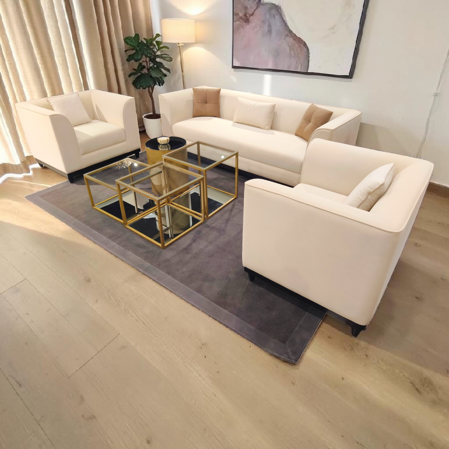 Modular Glass & Brass Coffee Table Set