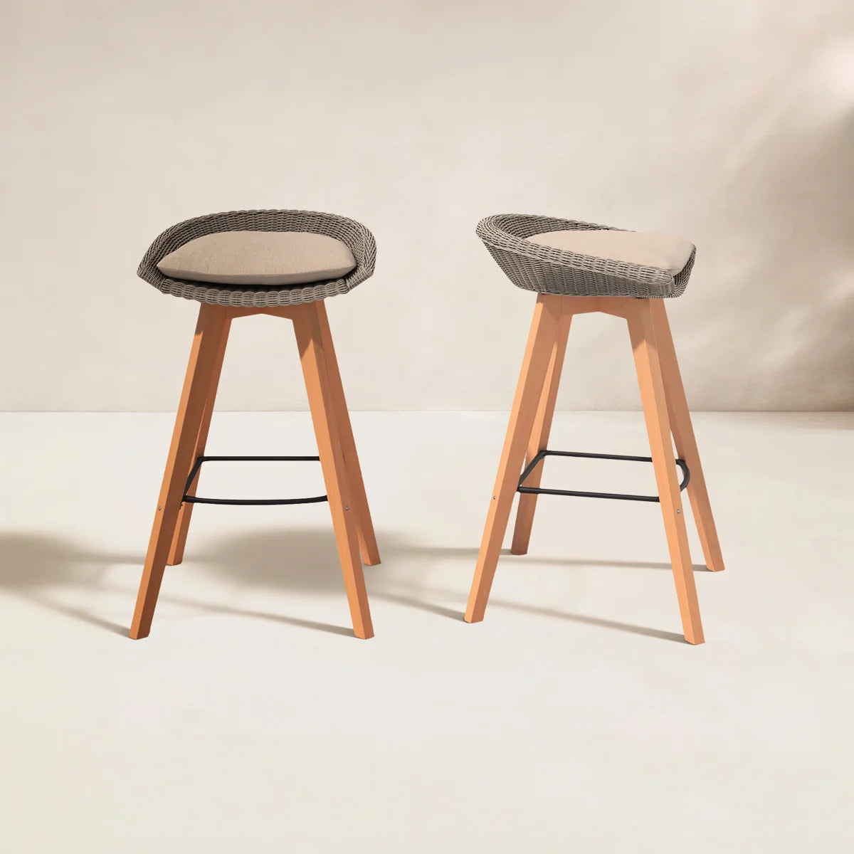 High-Density Polyethylene (HDPE) Wicker Outdoor Bar Stool with Cushion (Set of 2)