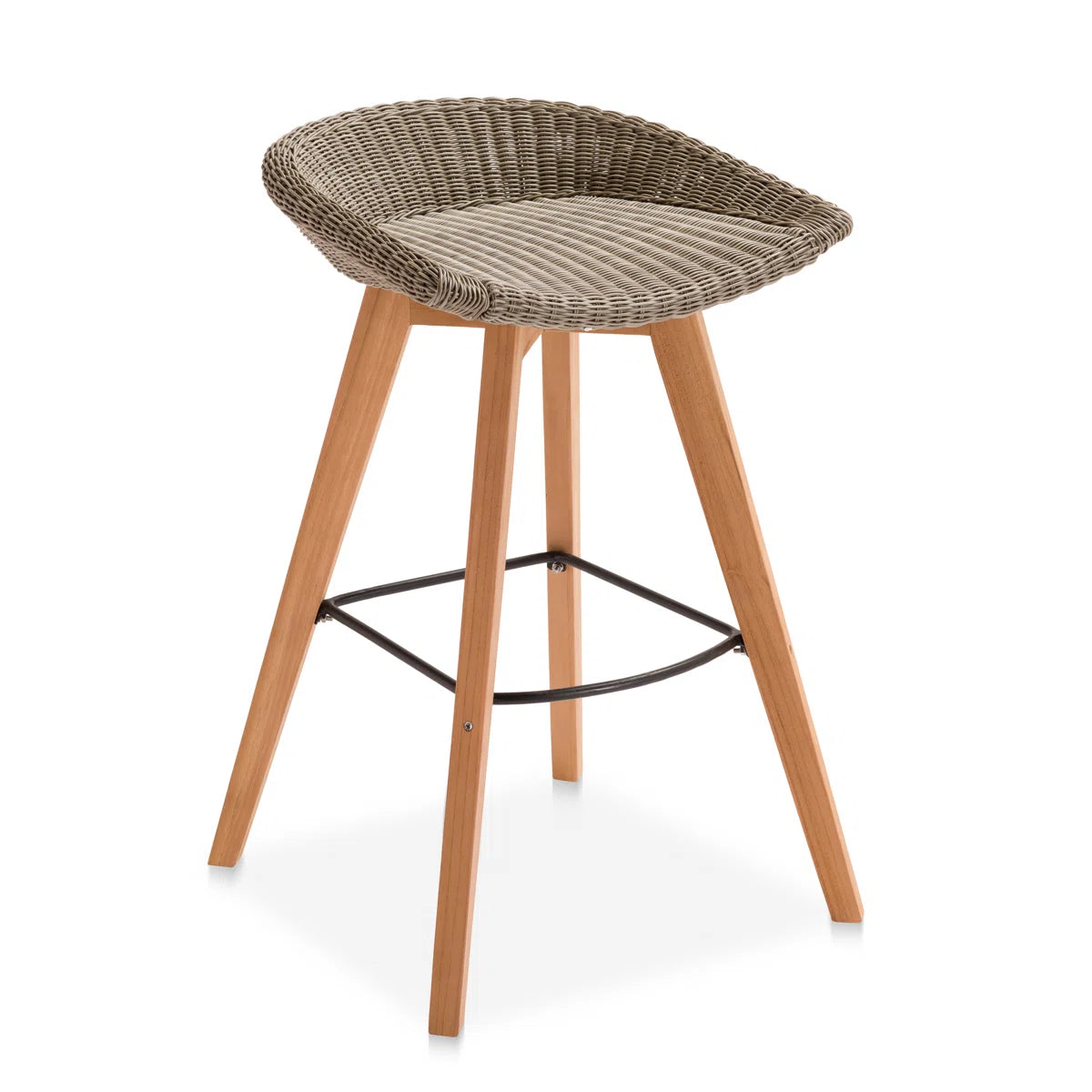 High-Density Polyethylene (HDPE) Wicker Outdoor Bar Stool with Cushion (Set of 2)